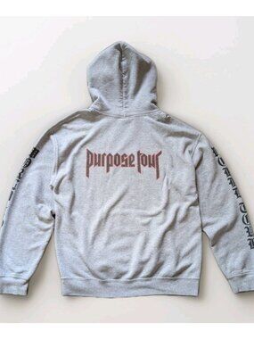 Justin Bieber Purpose 2015 Album 2016 Tour Hoodie Sweatshirt Size M Gildan Gray